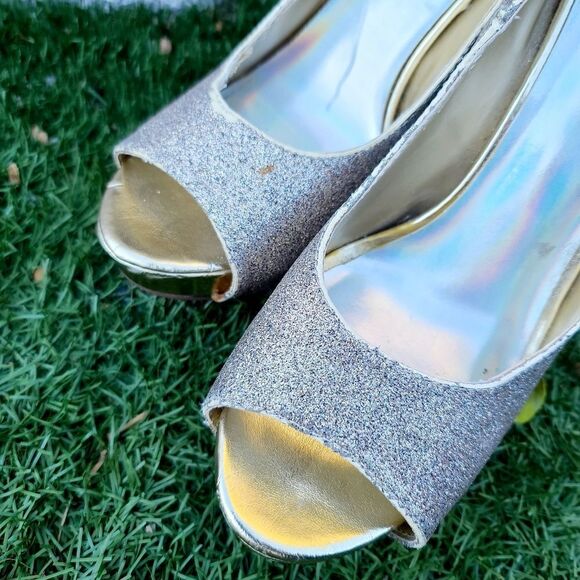 D brand women's gold sparkle open toed heels - Picture 5 of 16
